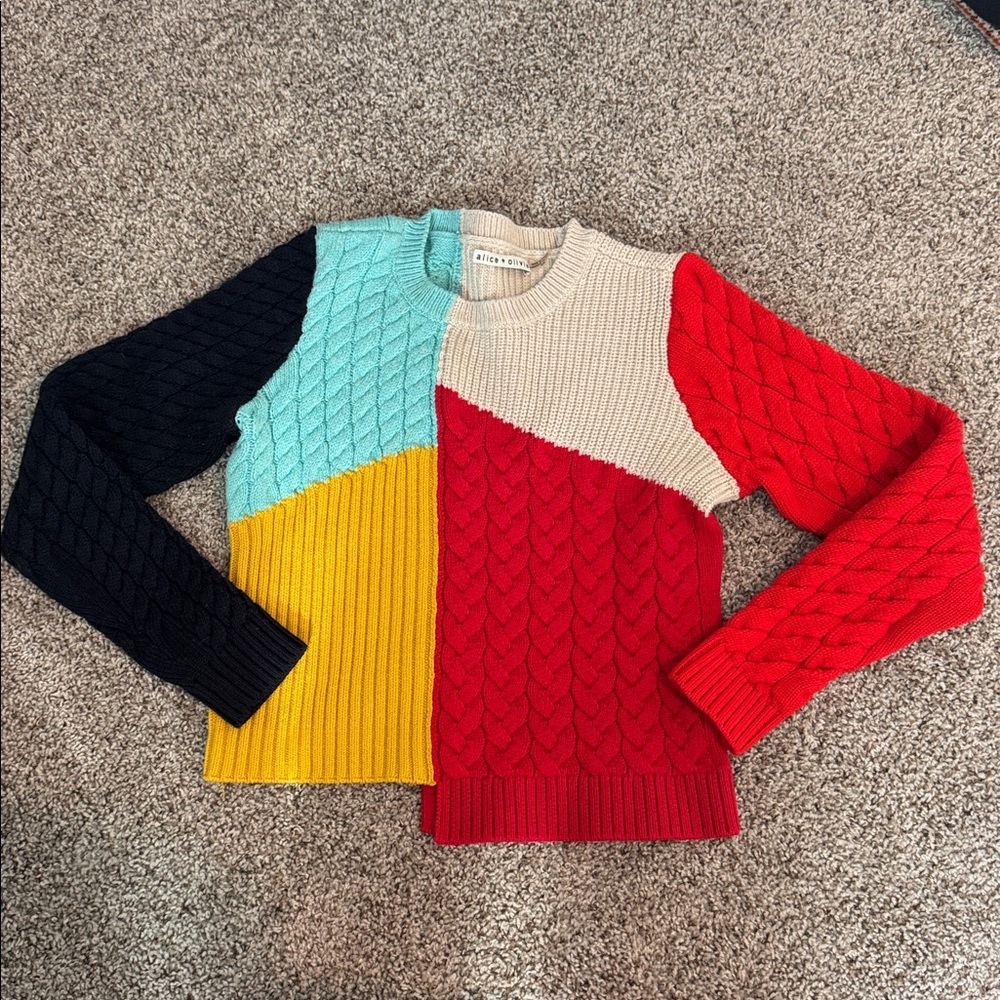 Alice and Olivia Colorblock Cable Knit Sweater